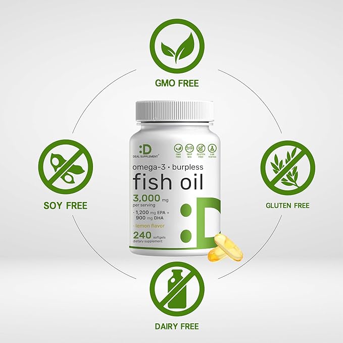 DEAL SUPPLEMENT Omega 3 Fish Oil 3,000mg Per 240 Softgels 1,200mg + 900mg –