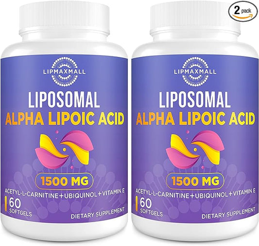 Liposomal Alpha Lipoic Acid 1500mg 900mg & 100mg & 15mg，ALA Supplement 60 Softgels (2 Bottle)