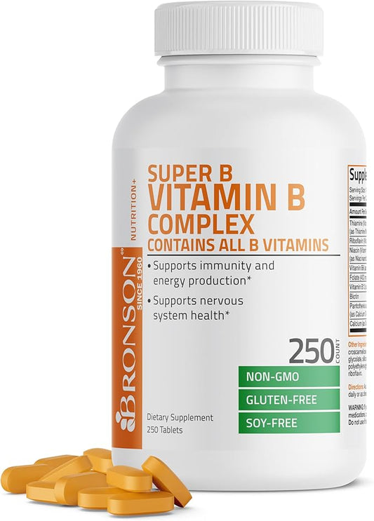 Bronson Vitamin B Complex (Vitamin B1, B2, B3, B3, B6, B6, B9 B9 - B12), 250 250 Tablets