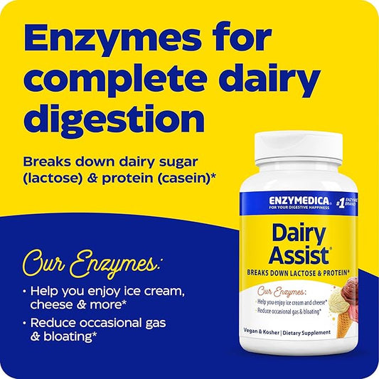 Enzymedica, DairyAssist, Digestive Enzymes for Complete 30 Count