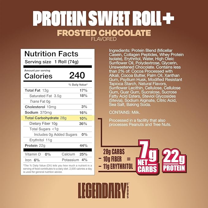 Legendary Foods 22g Protein Cinnamon Roll - Premium High Protien Bars, Low Carb Meal Replacement Snack, Low Glycemic Index, Gluten Free Snacks - Sweet Zero Sugar, Keto and Diabetic Friendly 10-Pack