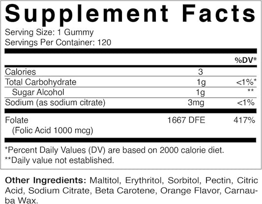 2 Pack Vitamatic Folic Acid Gummies 1000 mcg (1 mg) - an Essential Prenatal Vitamins for Mom & Baby - Vitamin B9 - 120 Vegan Gummies