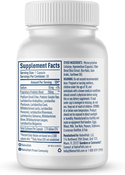 NativePath Daily Probiotic, 10-Strain Custom Blend Probiotics Supplement for Men and Women, 82 Billion CFUs - 60 Count