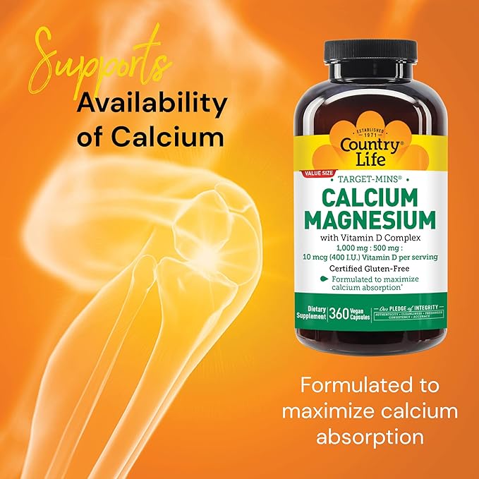 Country Life Target-Mins Calcium Magnesium 1000mg/500mg/10mcg, 360 360 Vegan