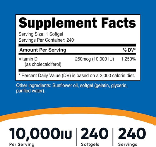Nutricost Vitamin D3 10,000 IU, 240 (2 Bottles)