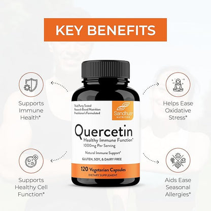 Sandhu's Quercetin Vegetarian Capsules Supplements 120 Count (Pack of 1) | Bioflavonoids for Immune Support & Respiratory Health, Seasonal Allergy Support | Quercitin for Men and Women
