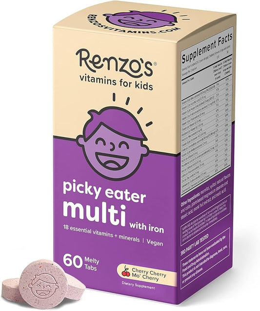 Renzo's Picky Eater Kids Multivitamin with Iron D3 & K2 and 60 Sugar-Free