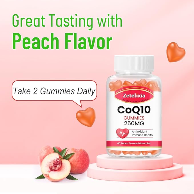 Sugar Free CoQ10 Gummies 250mg, 5X Q10 for 60 Peach