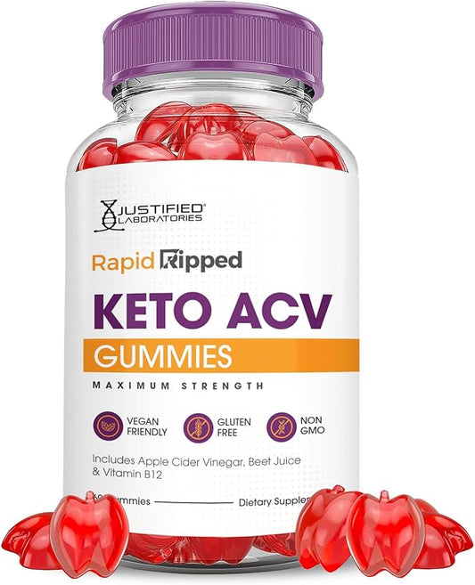 Justified Laboratories Rapid Ripped Keto ACV Gummies Advanced Formula 1000MG Rapidripped Keto Gummies Apple Cider Vinegar Formulated with Pomegranate Beet Juice Powder B12 Vegan Non GMO 60 Gummys