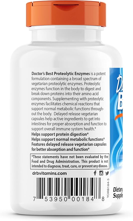 Doctor's Best Proteolytic enzymes, digestion, Muscle, 90 Veggie