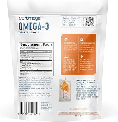Coromega Omega 3 Fish Oil Supplement, 650mg of Omega-3s with 3X Better 120 Single