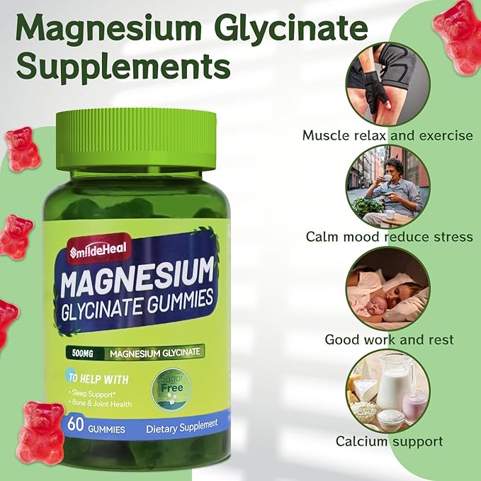 Magnesium Glycinate Gummies 500mg with L-Threonate 300mg B6, CoQ10 CoQ10 - 120 Gummies