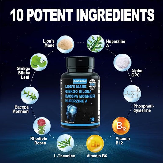 10-in-1 Lion's Mane Mushroom Capsules, 120 1322 mg,