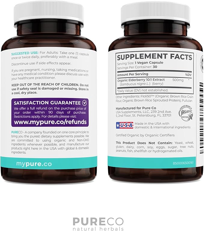 Organic Elderberry Capsules 10:1 Extract 5,000mg of 30 Caps