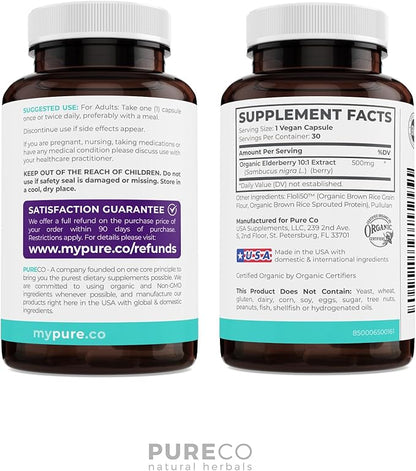 Organic Elderberry Capsules 10:1 Extract 5,000mg of 30 Caps