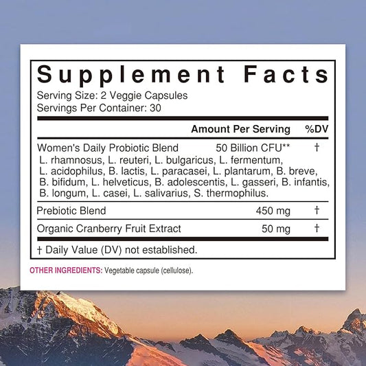 NewRhythm Women's Probiotics, Organic Cranberry 50 Billion 18 Strains, 60 Vegan