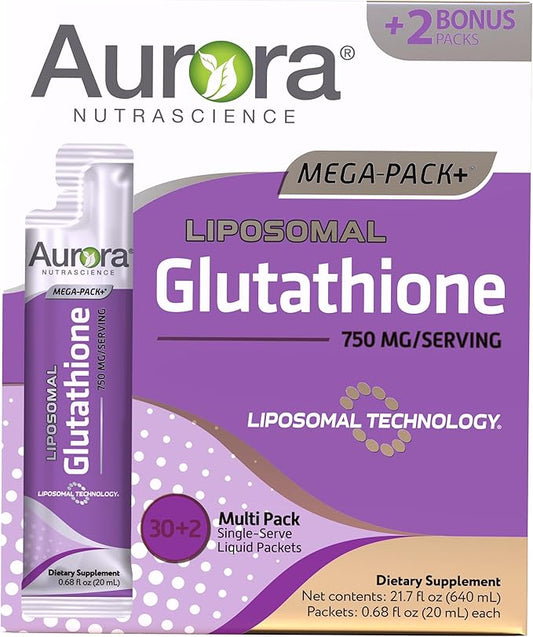 Aurora Nutrascience Mega-Pack Liposomal Glutathione, Antioxidant, 750 mg 32 Packets, 21.7 fl (640 mL)