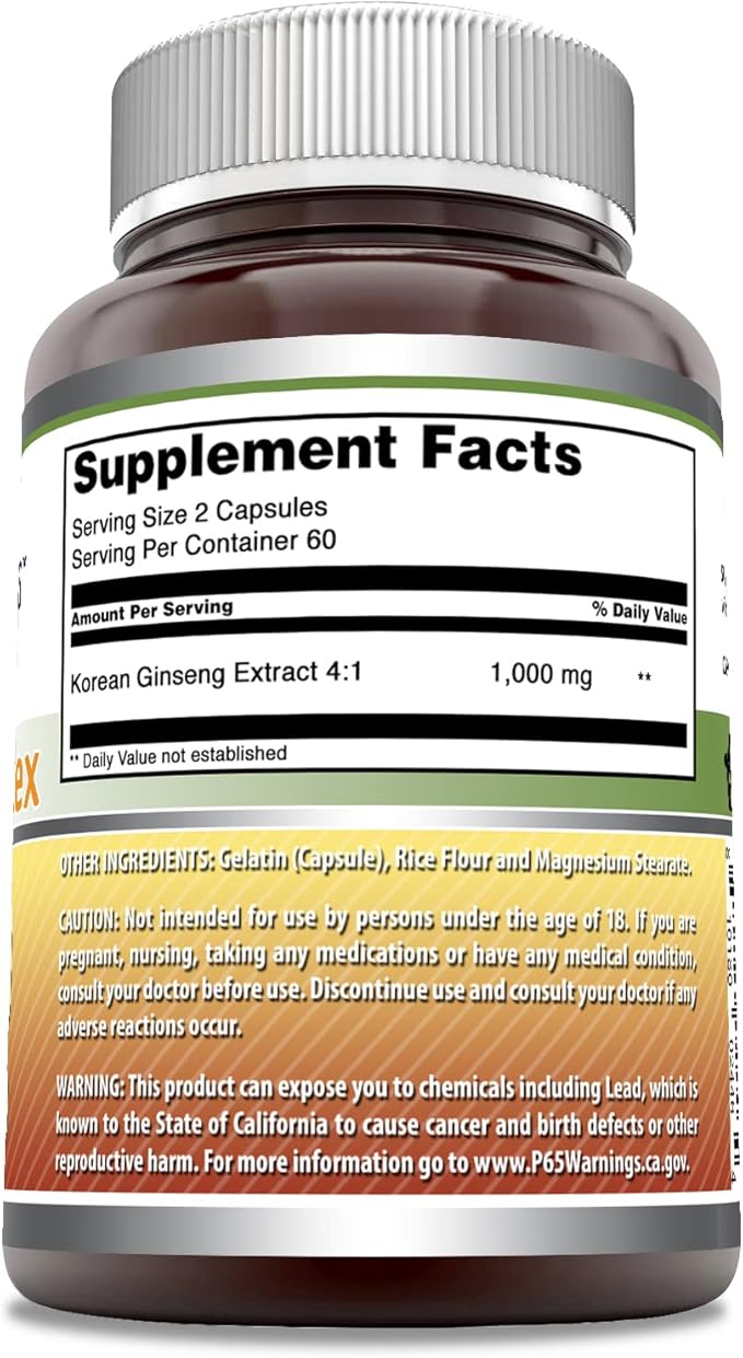 Amazing Formulas Ginseng Complex 1000mg of 4:1 Korean 120 Capsules