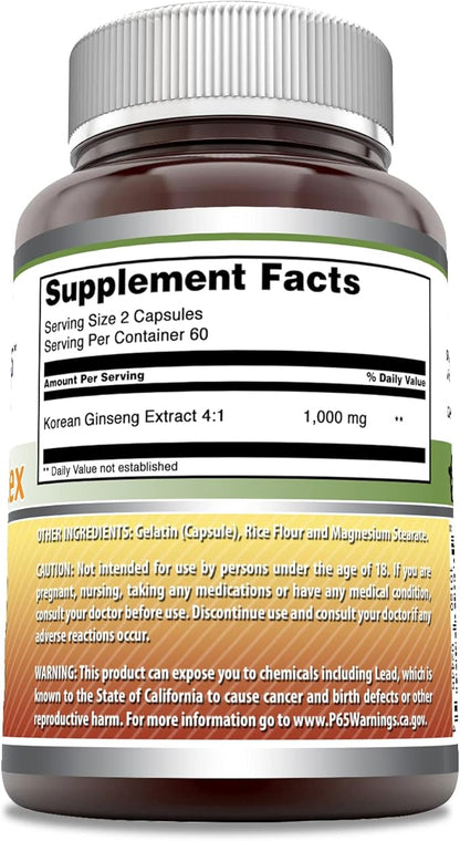 Amazing Formulas Ginseng Complex 1000mg of 4:1 Korean 120 Capsules