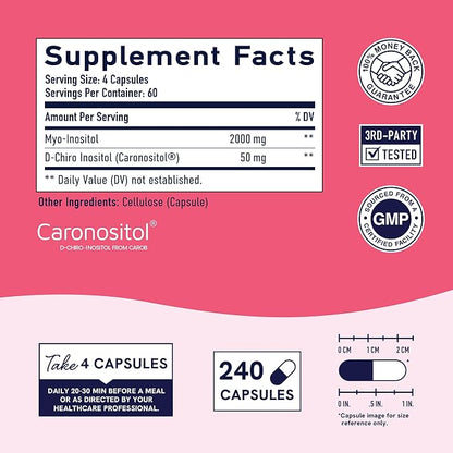 Myo-Inositol & D-Chiro Inositol for Hormone Balance for Women | Ideal 40:1 Ratio | Menstrual Cycle and Ovarian Health Support Supplement | Myo 2000mg & D Chiro 50mg with Vitamin B8 | 240 Count