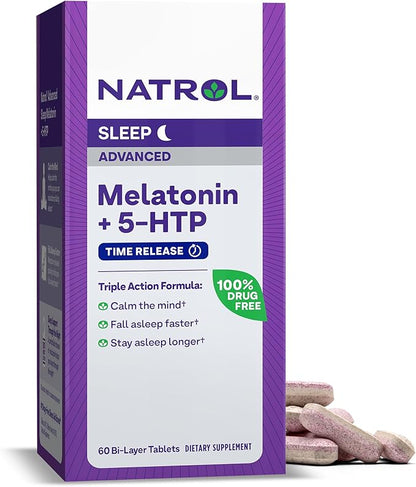 Natrol Advanced Sleep Melatonin + 5HTP, 6mg, Calming 60 Time-Release 60-Day Supply