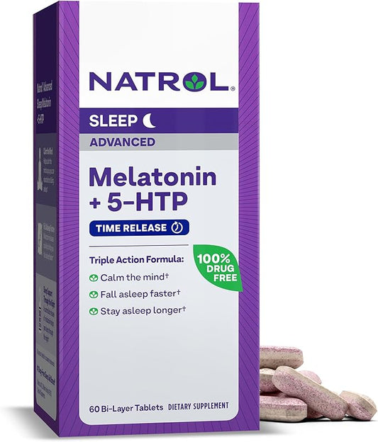 Natrol Advanced Sleep Melatonin + 5HTP, 6mg, Calming 60 Time-Release 60-Day Supply