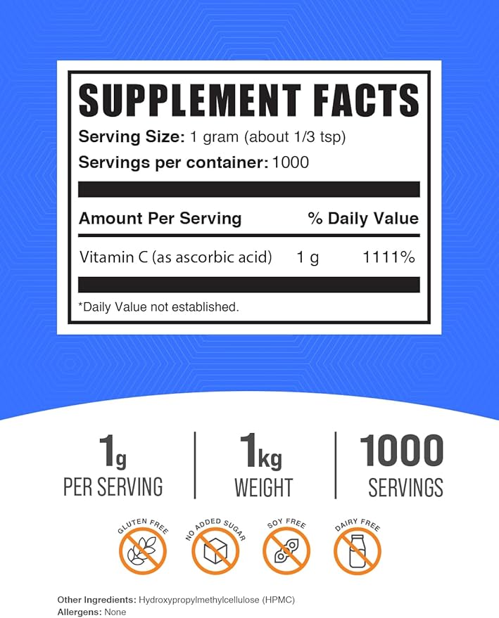 BulkSupplements.com Ascorbic Acid Powder 1g per 1kg (2.2 (2.2 lbs) 1)