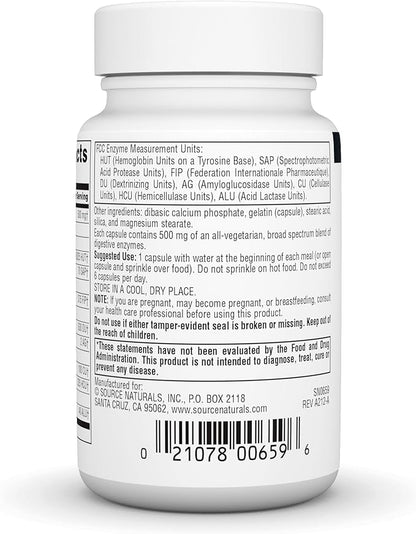 Source Naturals Essential Enzymes 500mg Bio-Aligned 60 Capsules
