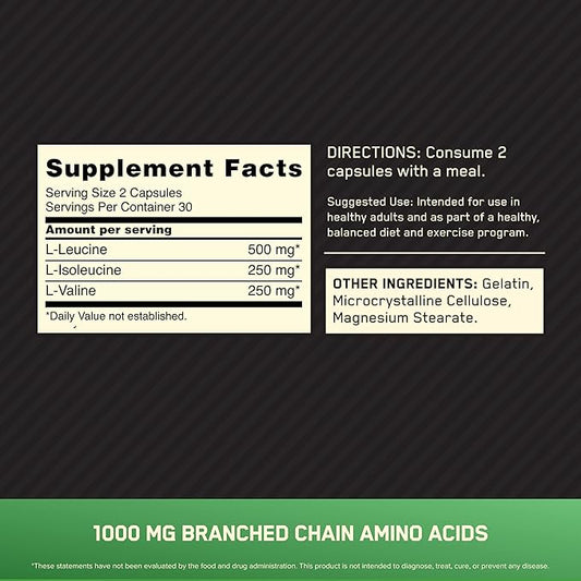 Optimum Nutrition Instantized BCAA Capsules, Keto Friendly Branched Chain Essential Amino Acids, 1000mg, 60 Count