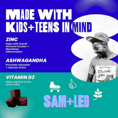 Relax - All Natural & Vegan Calm and Relaxation Gummies for Teens and Kids with Ashwagandha, Vitamin D2, and Zinc - Cherry Flavored - 60/ct