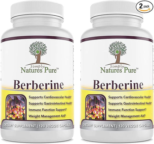 Simply Natures Pure Premium Berberine HCl 500mg - 120 Capsules - Cardiovascular Gastrointestinal Immune Support - Chromium Cinnamon (Pack of 2)