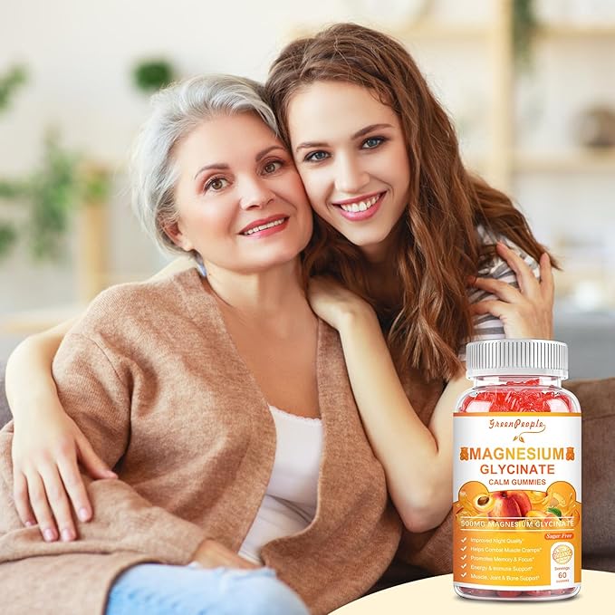 Magnesium Glycinate Gummies with Citrate 1000mg, B6, K2, K2, and 60 Peach