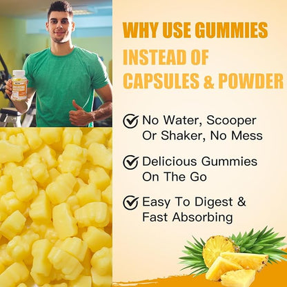 Creatine Monohydrate Gummies 5000mg for Men & Women, Chewables Creatine Monohydrate for Muscle Strength, Muscle Builder, Energy Boost, Pre-Workout Supplement-90 Pineapple Gummies