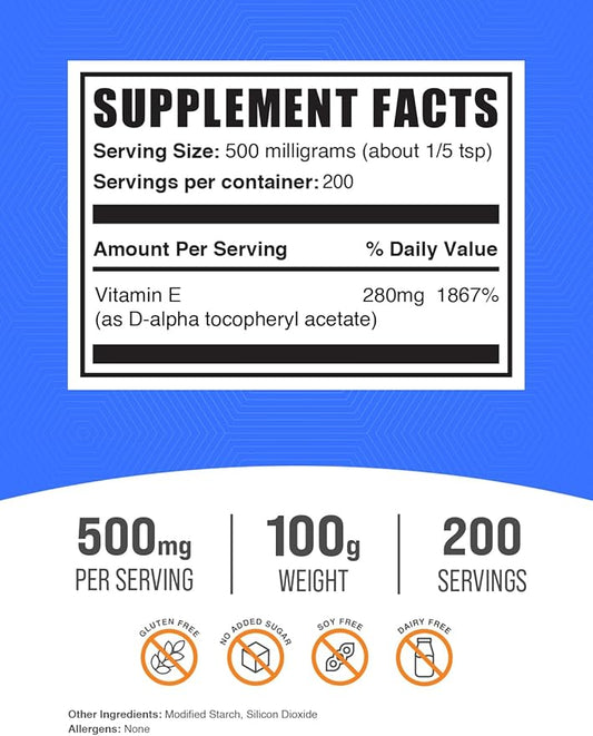 BulkSupplements.com Vitamin E 400 IU Powder 500mg per 100g (3.5 (3.5 oz) 1)