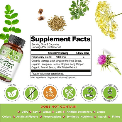 Organic Veda Moringa Max Milk Lactation Supplement 120 Count