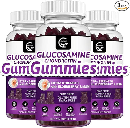Glucosamine Chondroitin Gummies with MSM & Elderberry Extra Strength - Joint Support, Antioxidant Immune Support Supplement for Adults, Men & Women - 60 Chondroitin Gummies (3 Pack)