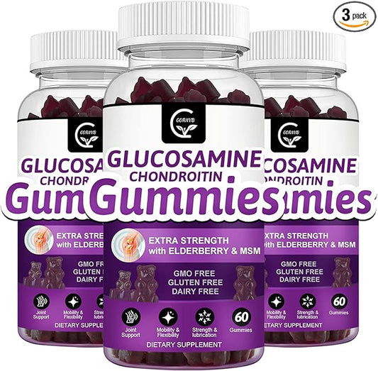 Glucosamine Chondroitin Gummies with MSM & Elderberry Extra Strength - Joint Support, Antioxidant Immune Support Supplement for Adults, Men & Women - 60 Chondroitin Gummies (3 Pack)