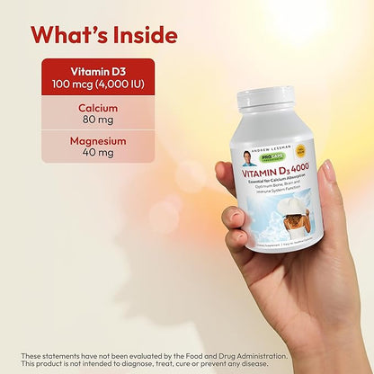 Andrew Lessman Vitamin D3 4000 IU 360 Capsules – High Potency, Essential for Calcium Absorption, Supports Bone Health, Healthy Muscle Function, Immune System and More. Small Easy to Swallow Capsules
