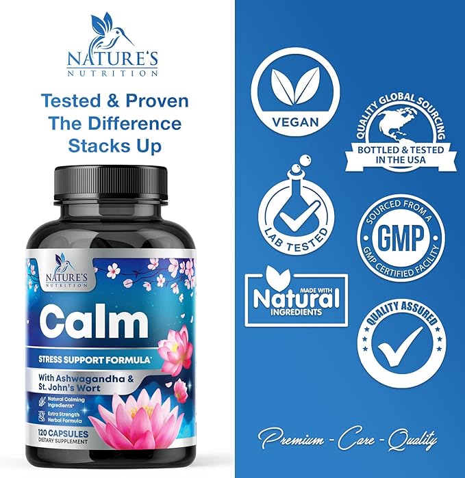 Stress Support Supplements for Mood & 5-HTP, L-Theanine 120 Capsules