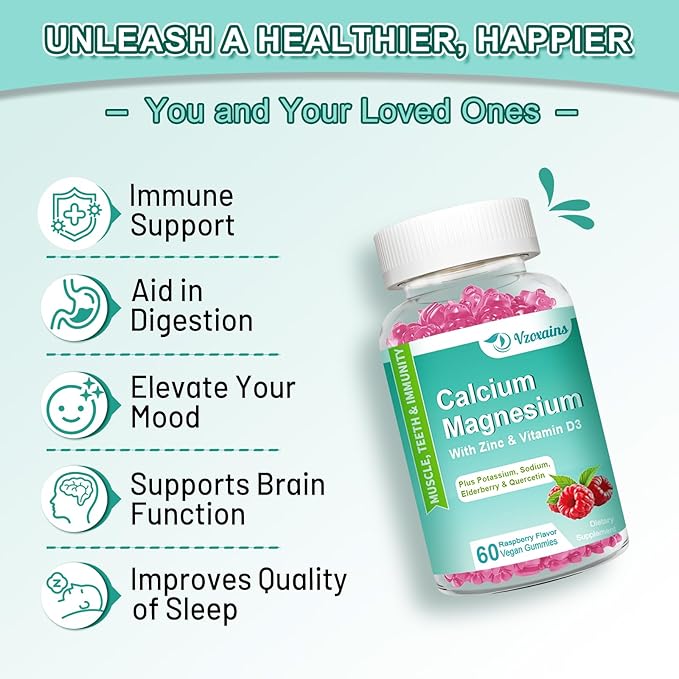 High Absorption Calcium Magnesium Zinc Gummies 400mg, Sugar 60 Count