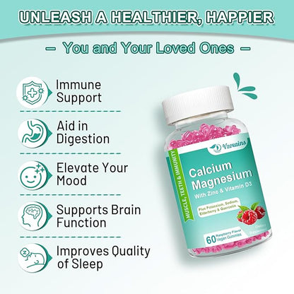 High Absorption Calcium Magnesium Zinc Gummies 400mg, Sugar 60 Count