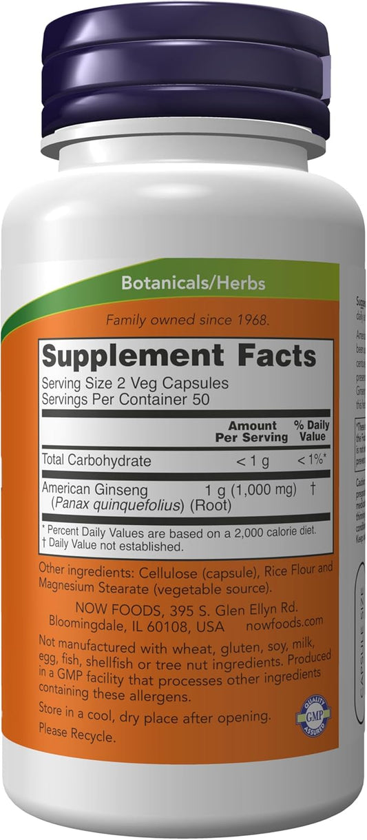 NOW Supplements, American Ginseng (Panax quinquefolius) 500 mg, 100 Veg
