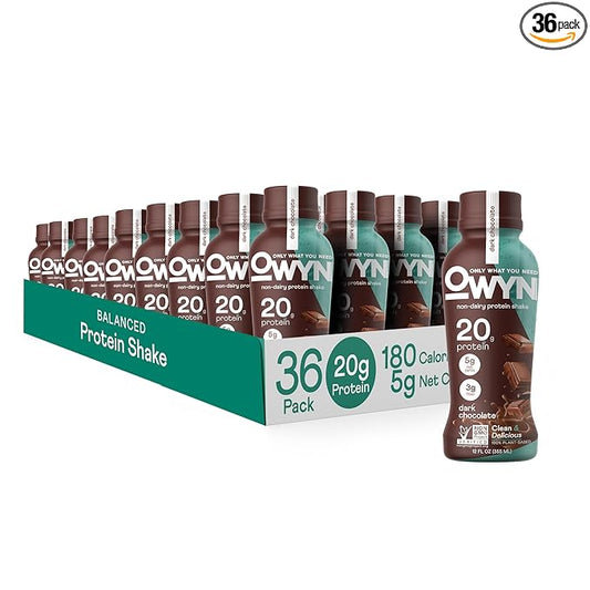 OWYN Only What You Need Vegan Protein Shake, 20g Plant Based Protein from Organic Pumpkin seed, Organic Flax oil, Pea, Prebiotics, Gluten and Soy Free (Dark Chocolate, 36 Pack)