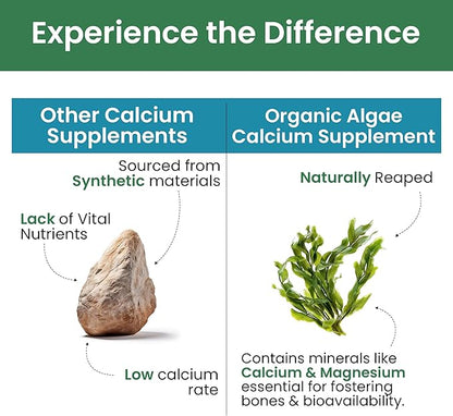 Pure Nutrition Cal D - Plant Based Calcium with Vitamin D3 K2 and Magnesium. Vegan Calcium Supplement with 500mg Elemental Calcium per Serving. Algae Calcium Supplement for Bone Health | 180 Tabs