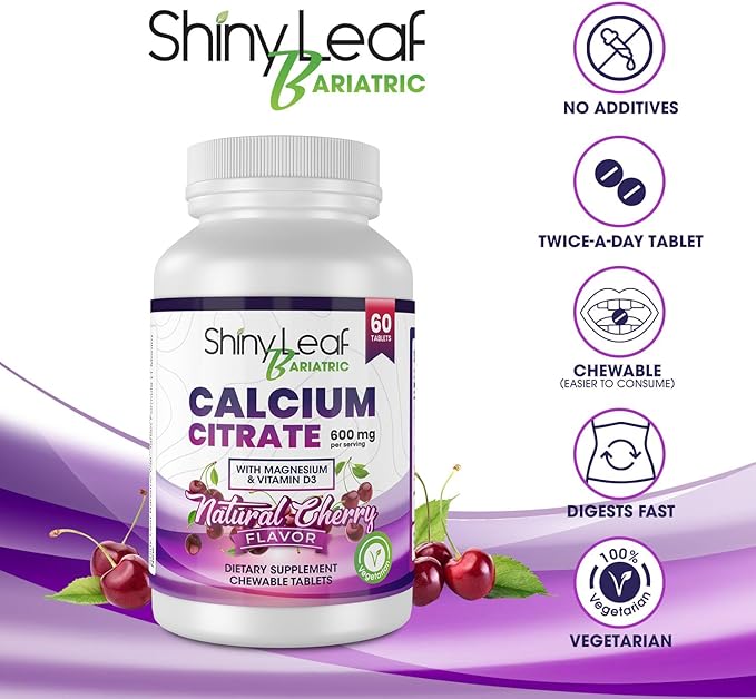 Shiny Leaf Bariatric Calcium Citrate 600 60 Ct D3, Natural (1 Month)