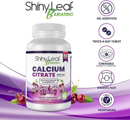 Shiny Leaf Bariatric Calcium Citrate 600 60 Ct D3, Natural (1 Month)