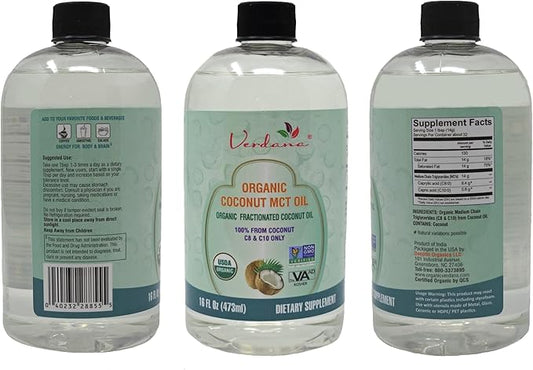 Verdana USDA Certified Organic Coconut MCT Oil – Fractionated Coconut Oil – No Palm Kernel Used – Kosher, Food Grade, Non-GMO – Great for Keto and Paleo Diets, Oil Pulling Rinse Mouthwash – 16 Fl Oz