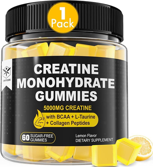 Creatine Monohydrate Gummies 5g for Men 7000mg with B12, D3, D3, Chewables 1 Pack