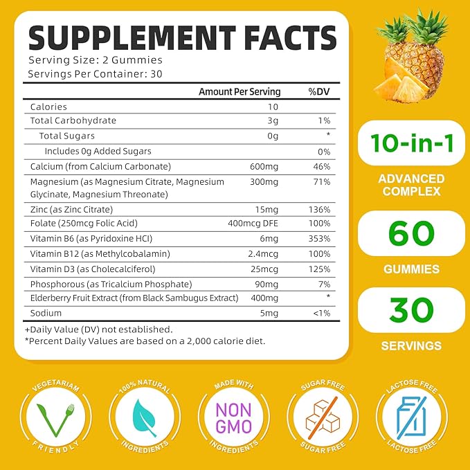 Calcium Magnesium Zinc Gummies with Vitamin D3, Sugar 60 Count
