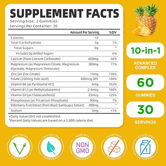 Calcium Magnesium Zinc Gummies with Vitamin D3, Sugar 60 Count